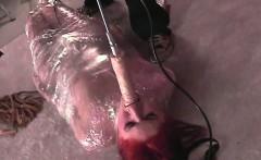 Wrapped In Plastic Redhead Slave Gets Fucked
