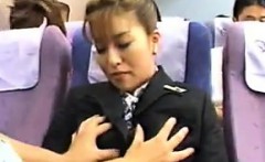 Naughty Stewardess Pleasing Cock On A Plane