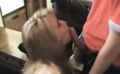 Naughty young blonde gets on all fours to suck on this hard