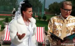 Hottie in bride gown gets wet in pool