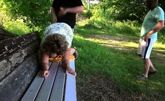 Jessica fucked and creampied by strangers in the park