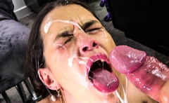 Drooling latina whore drenched with cum
