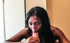 Surprise Ebony whore has cum to swallow