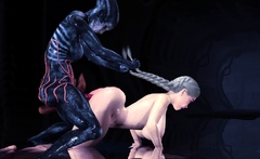 Hot alien sex in a dark cave with a horny young blonde