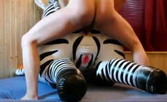 Inflatable zebra toy fuck cum inside