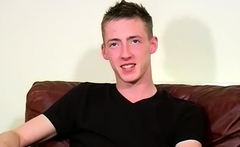 Skinny UK lad Zak jerks off his thick cock after interview