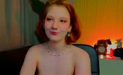 Amateur redhead masturbates then gives a blowjob