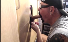 Real gloryhole DILF sucks hard dick